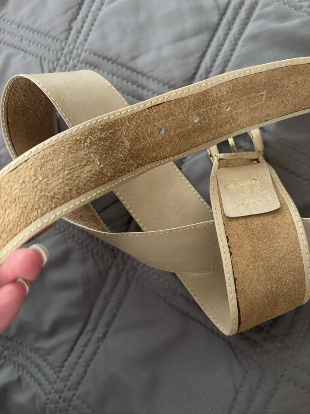 Dior Cream Vintage Leather Belt with Gold-Tone Buckle